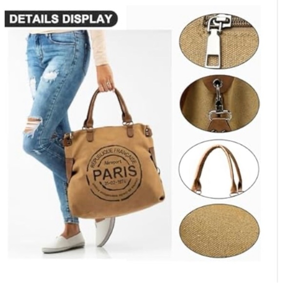 Paris Canvas Large Two Way Tote NEW - Picture 8 of 10